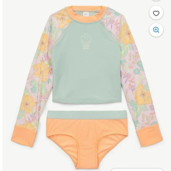 Justice Girls 2 Pc Long Sleeve Rashguard Swimsuit Pink/Blue Floral Size XL NEW - Picture 1 of 5